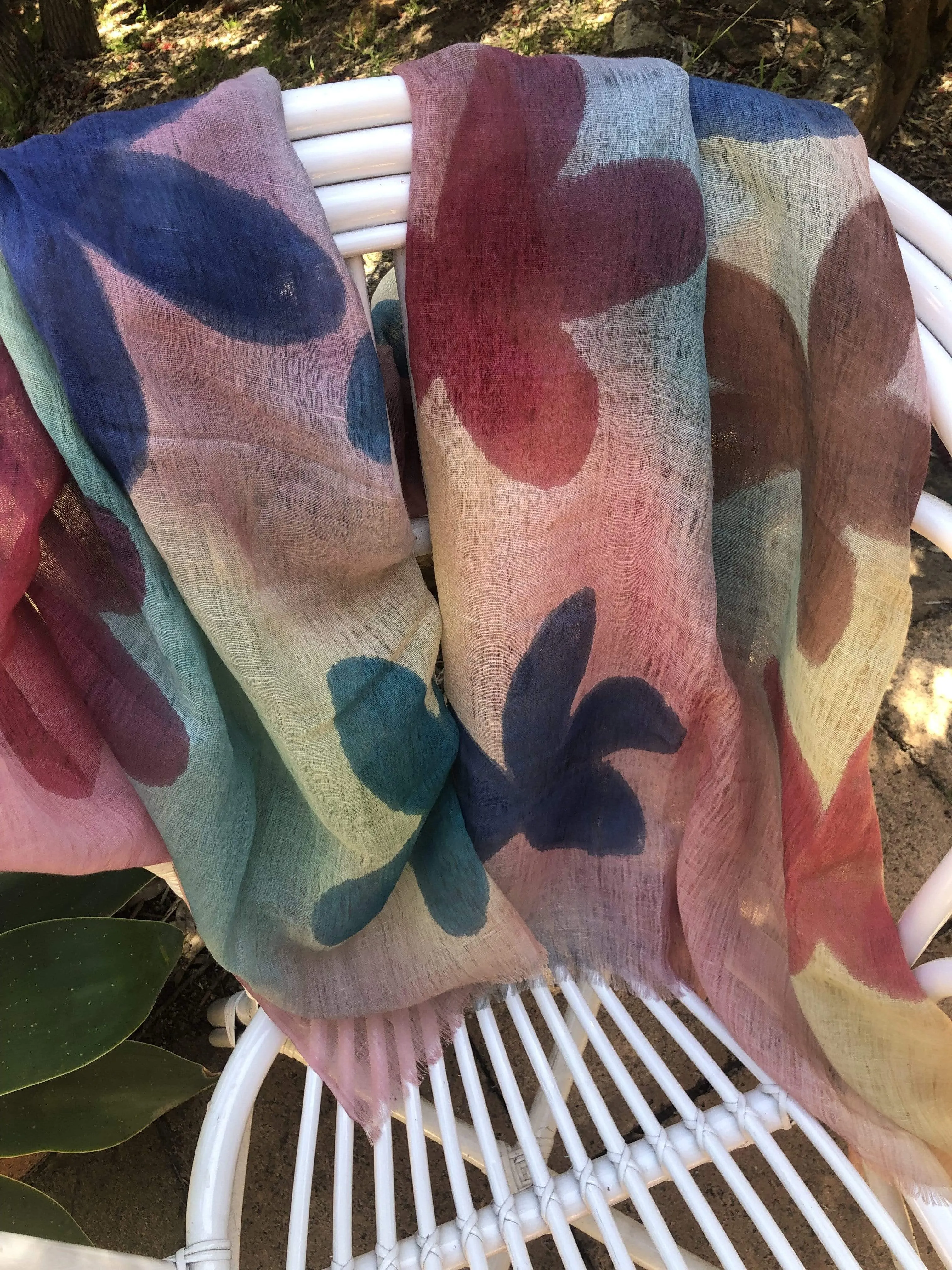 🎉 Cotton Linen Scarf - Floral Scarf Multicoloured  - Large Flowers