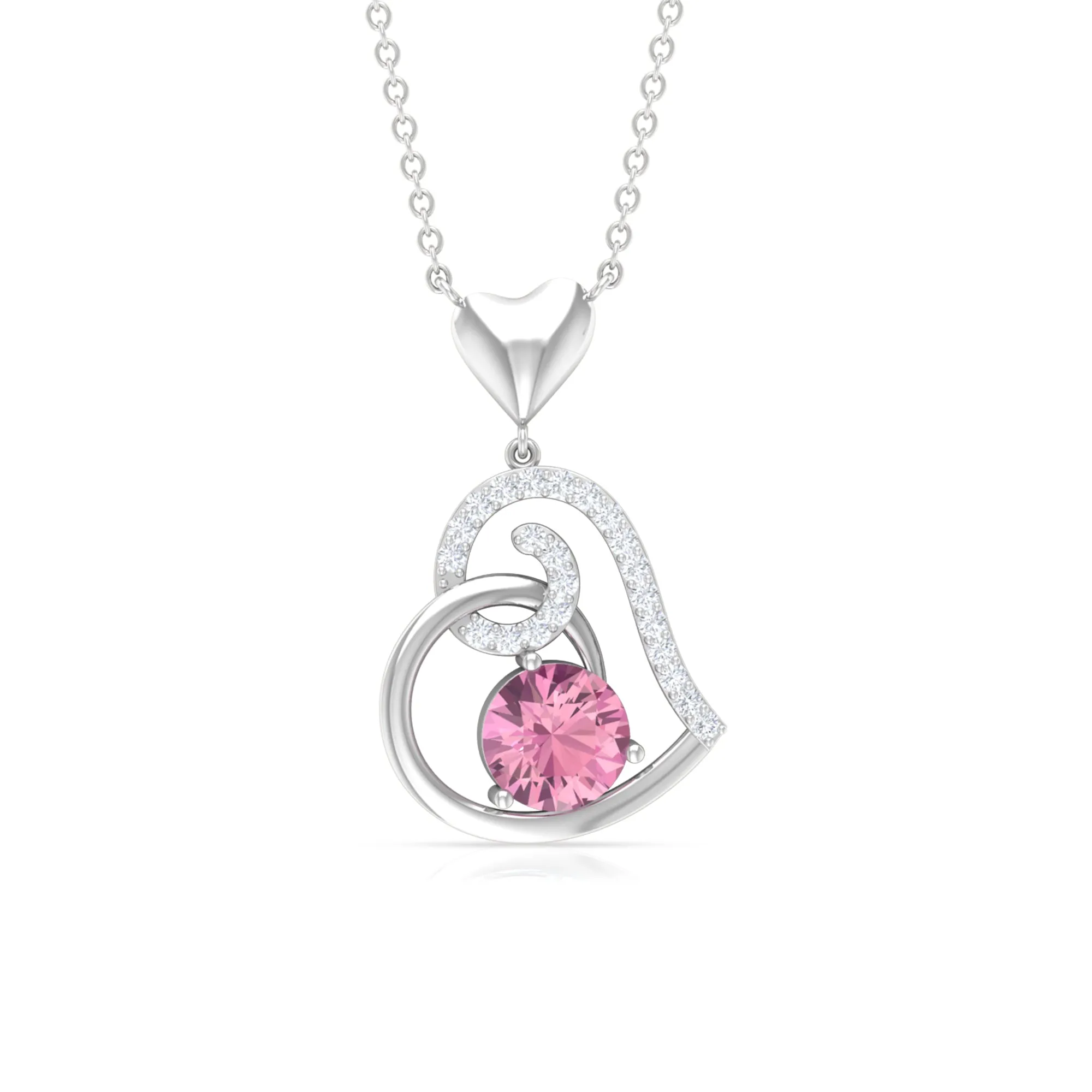 1 CT Certified Pink Tourmaline and Diamond Heart Drop Pendant