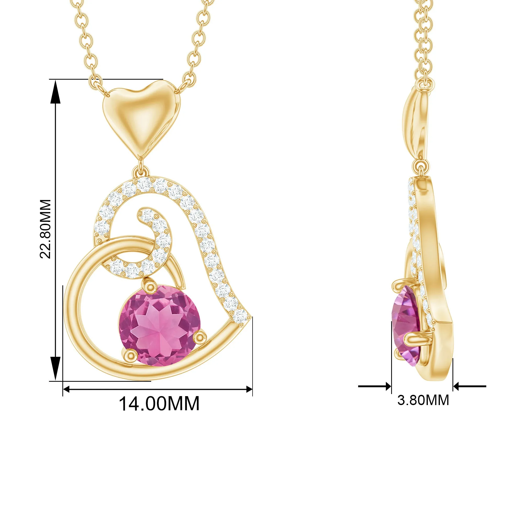 1 CT Certified Pink Tourmaline and Diamond Heart Drop Pendant