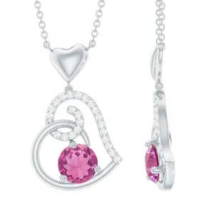 1 CT Certified Pink Tourmaline and Diamond Heart Drop Pendant