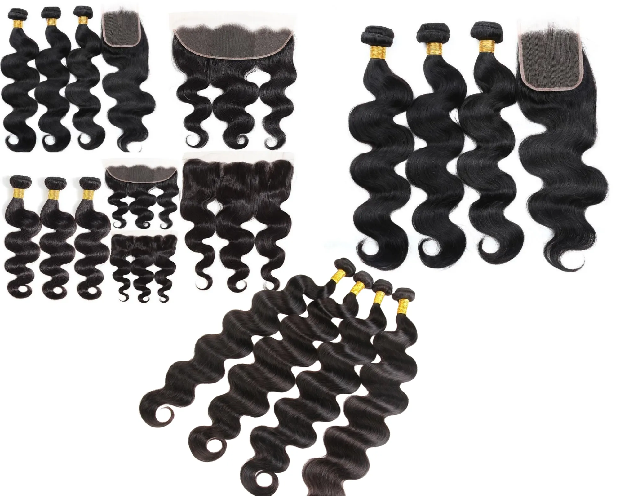 10A Grade Body Wave 3/4 Human Hair Bundles with 4x4 Closure 13x4 front