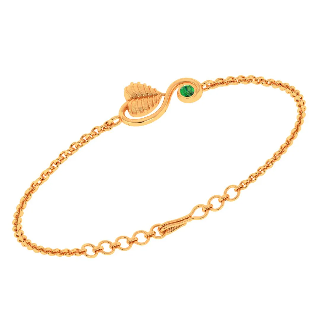 14k Gold Bracelet Leafy Kalka Style With Green Stone