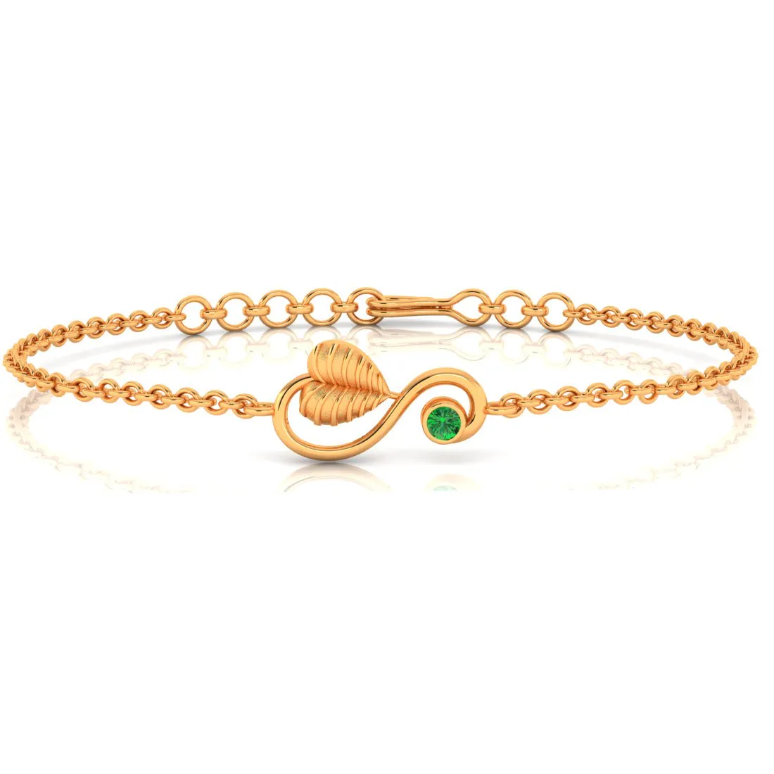 14k Gold Bracelet Leafy Kalka Style With Green Stone