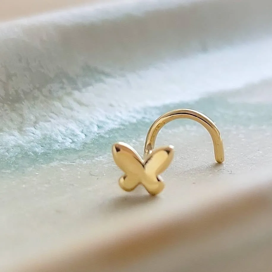 14K Gold Butterfly Nose Screw