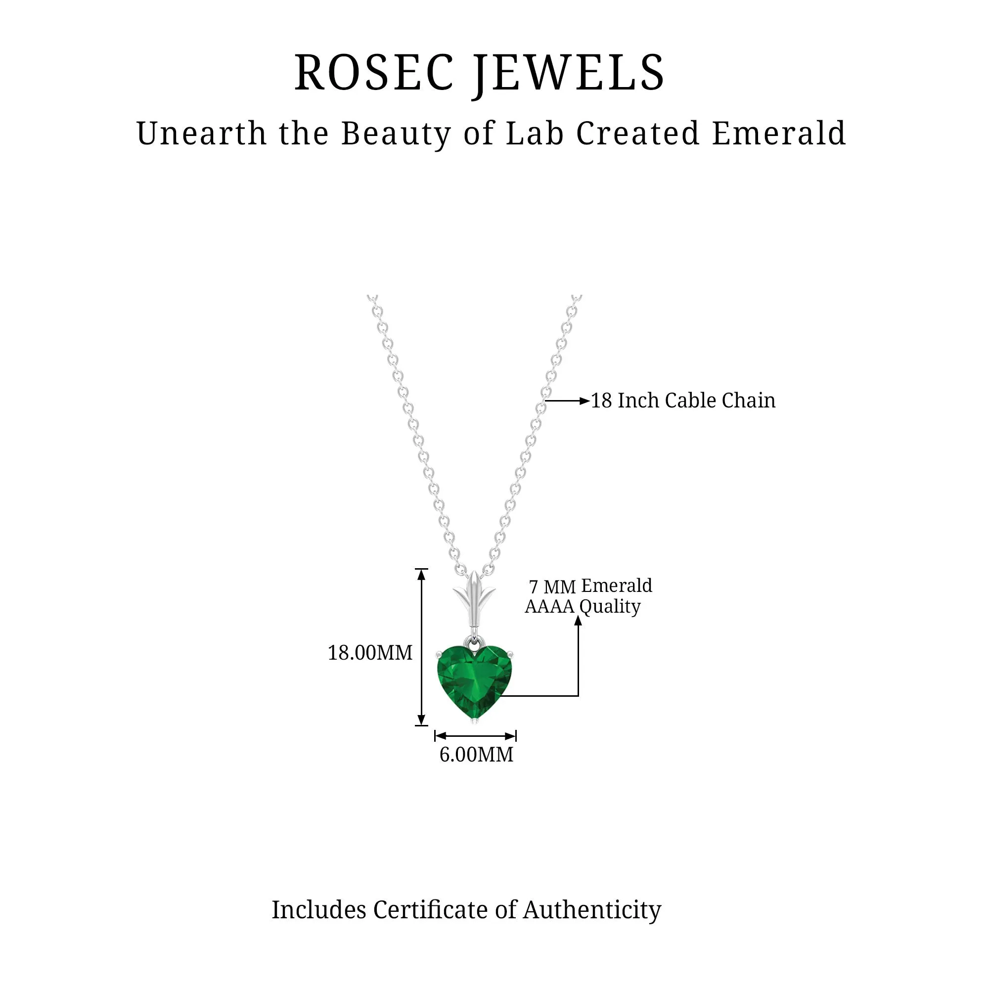 1.5 CT Heart Shape Created Emerald Solitaire Pendant Necklace