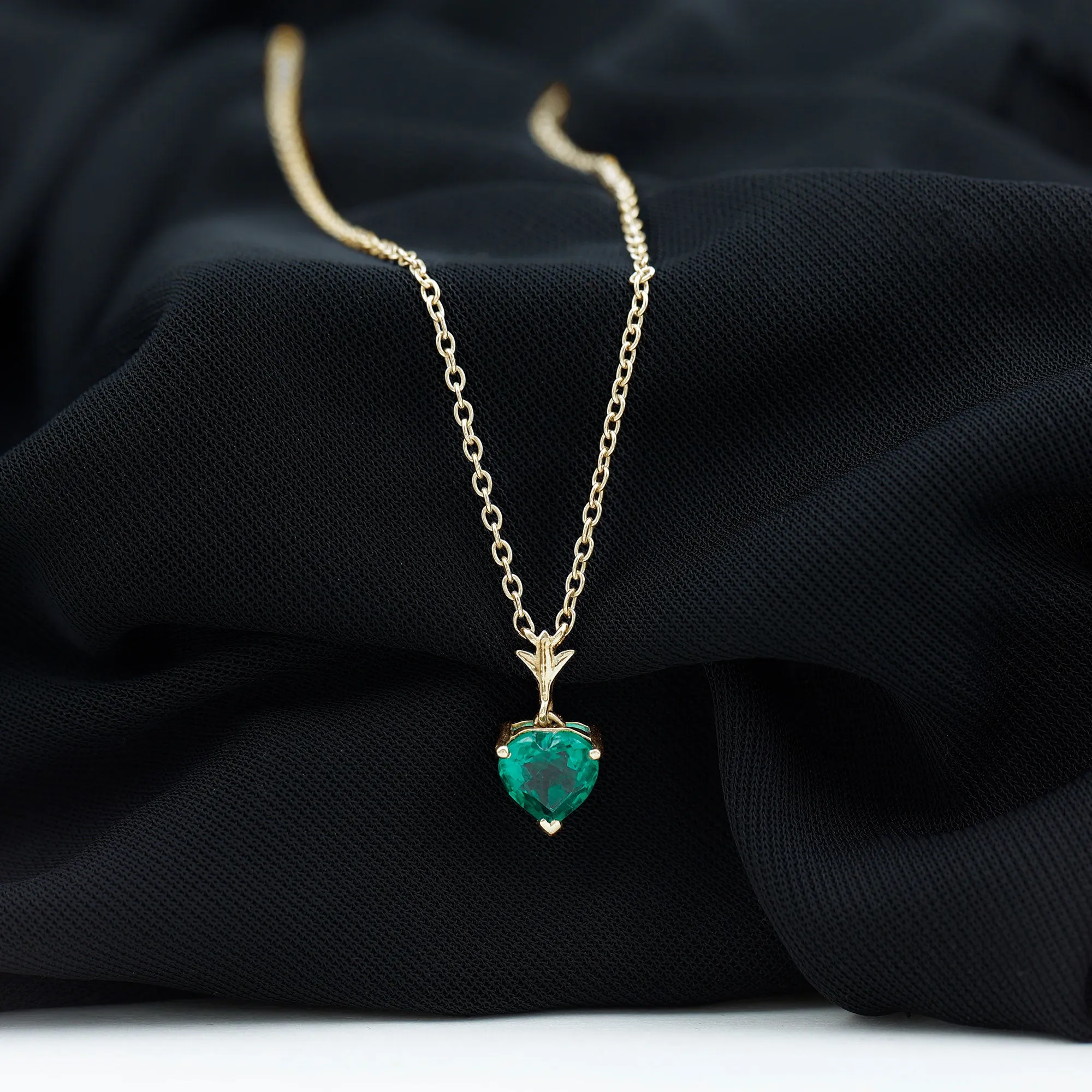 1.5 CT Heart Shape Created Emerald Solitaire Pendant Necklace