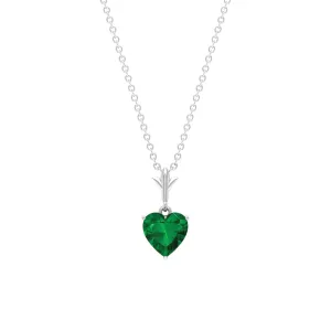 1.5 CT Heart Shape Created Emerald Solitaire Pendant Necklace