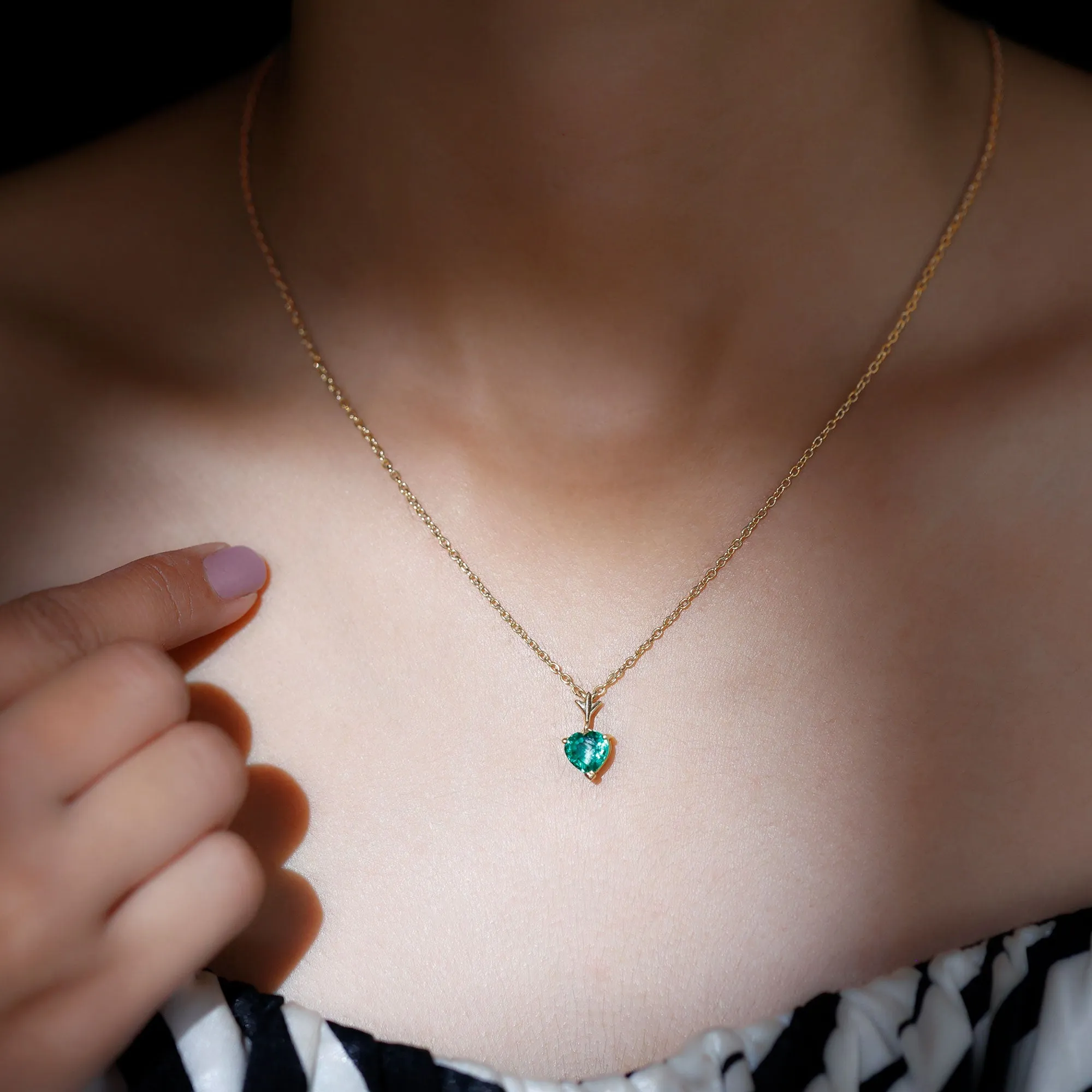 1.5 CT Heart Shape Created Emerald Solitaire Pendant Necklace