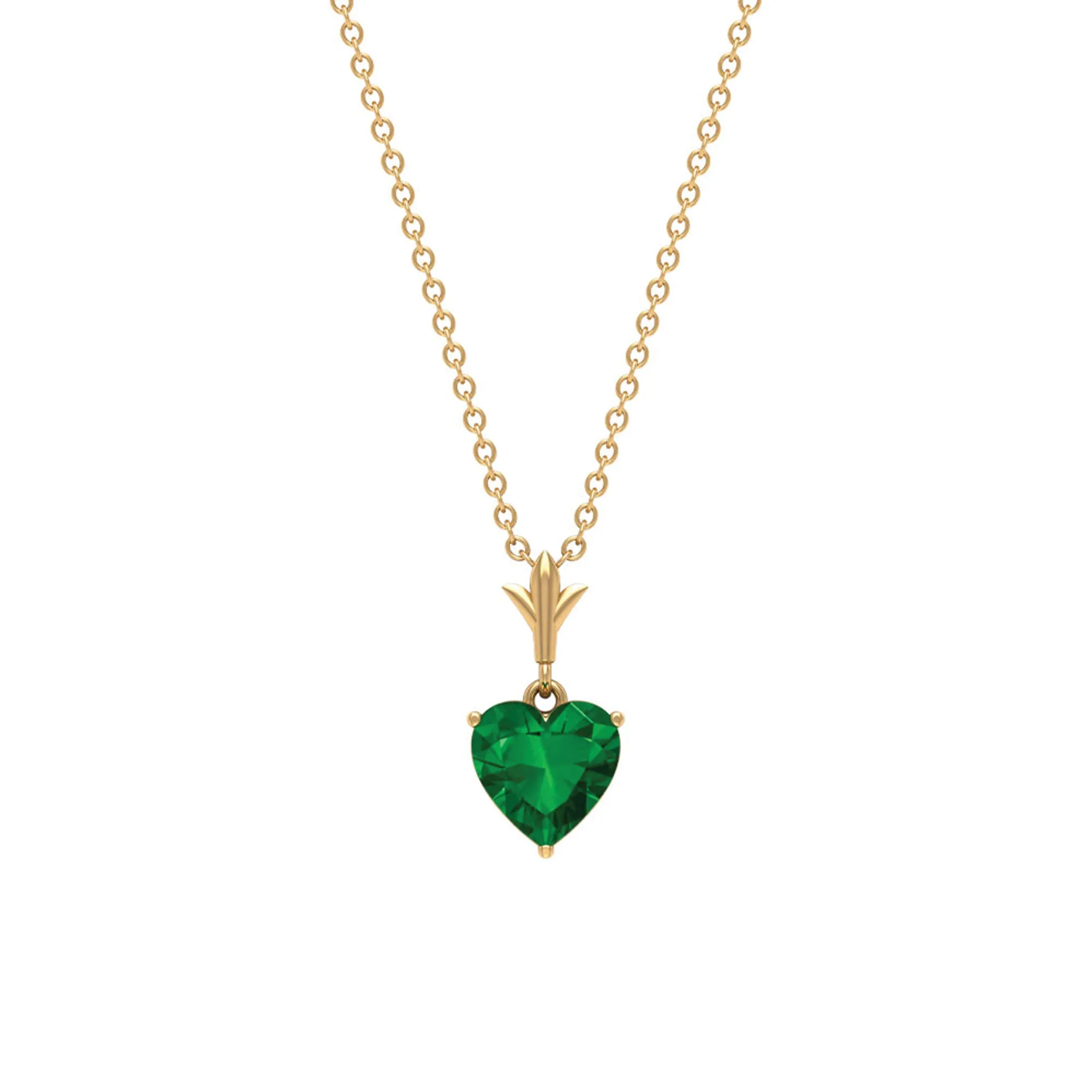 1.5 CT Heart Shape Created Emerald Solitaire Pendant Necklace