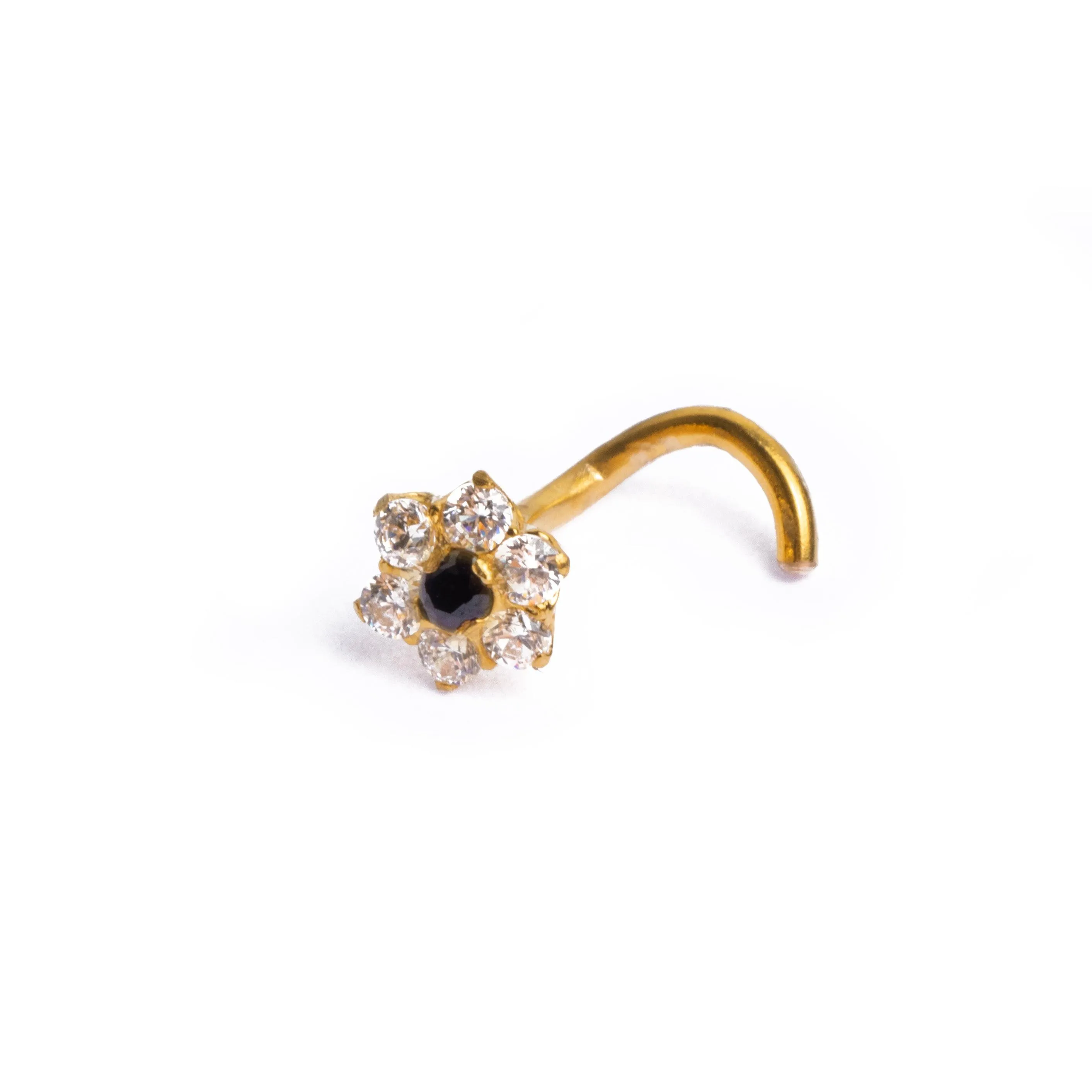 18ct Gold Nose Stud Wire Back Cluster CZ with Flower Design NS-3788