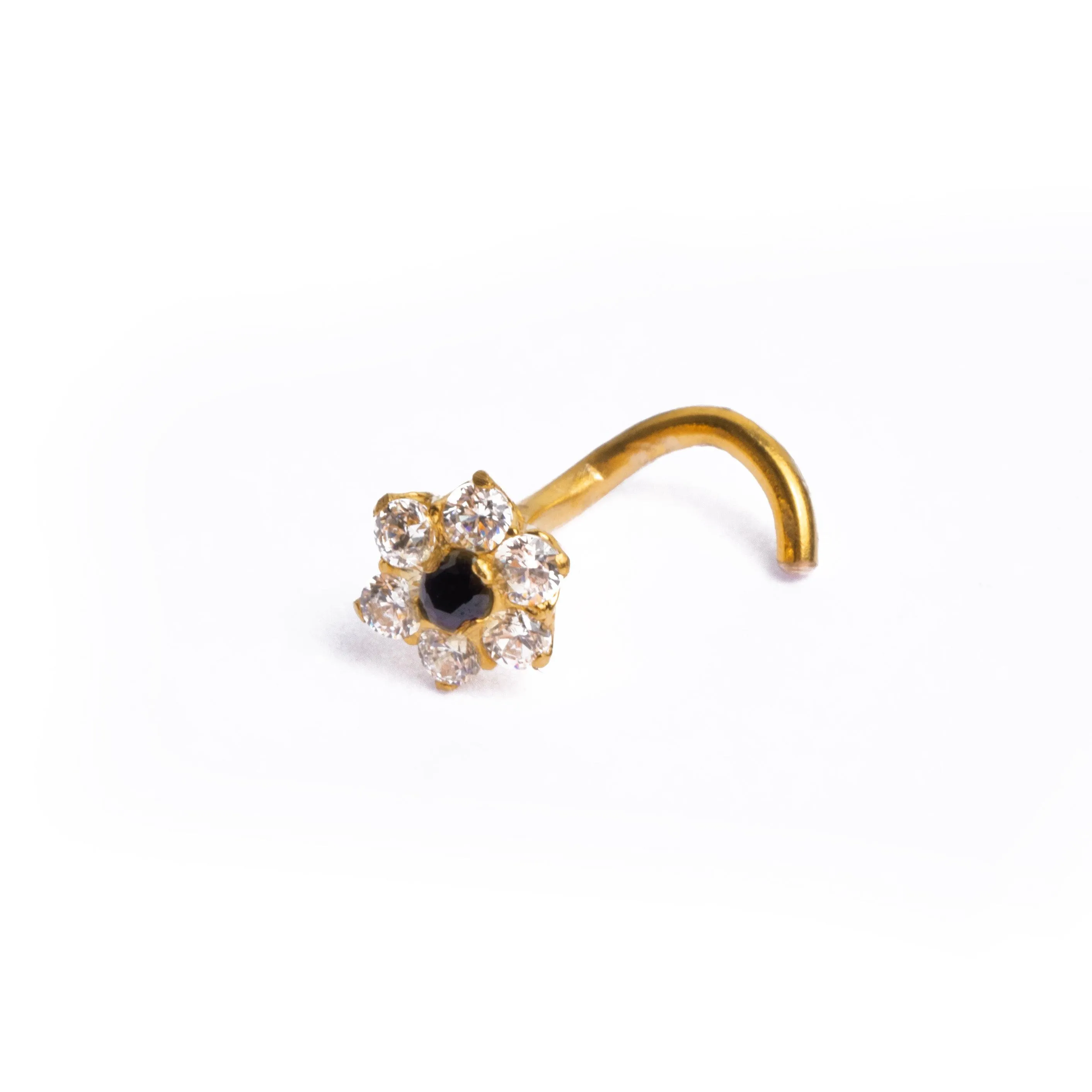 18ct Gold Nose Stud Wire Back Cluster CZ with Flower Design NS-3788