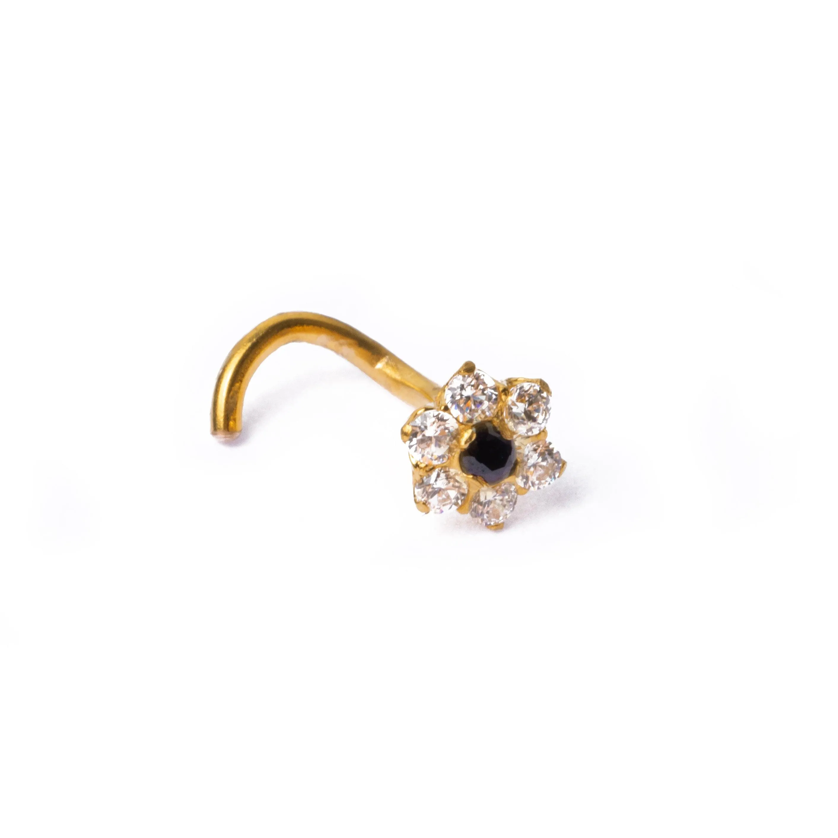 18ct Gold Nose Stud Wire Back Cluster CZ with Flower Design NS-3788