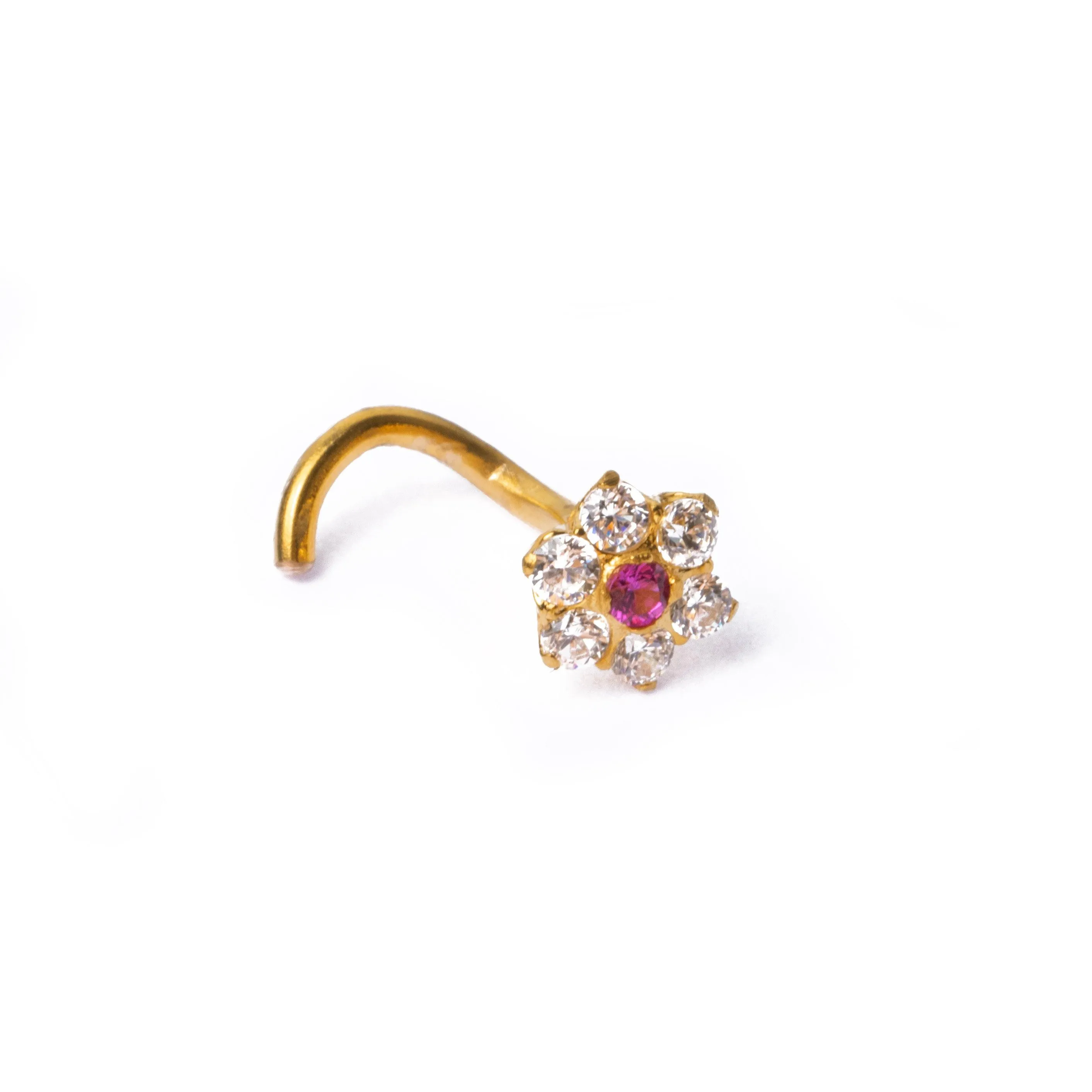 18ct Gold Nose Stud Wire Back Cluster CZ with Flower Design NS-3788