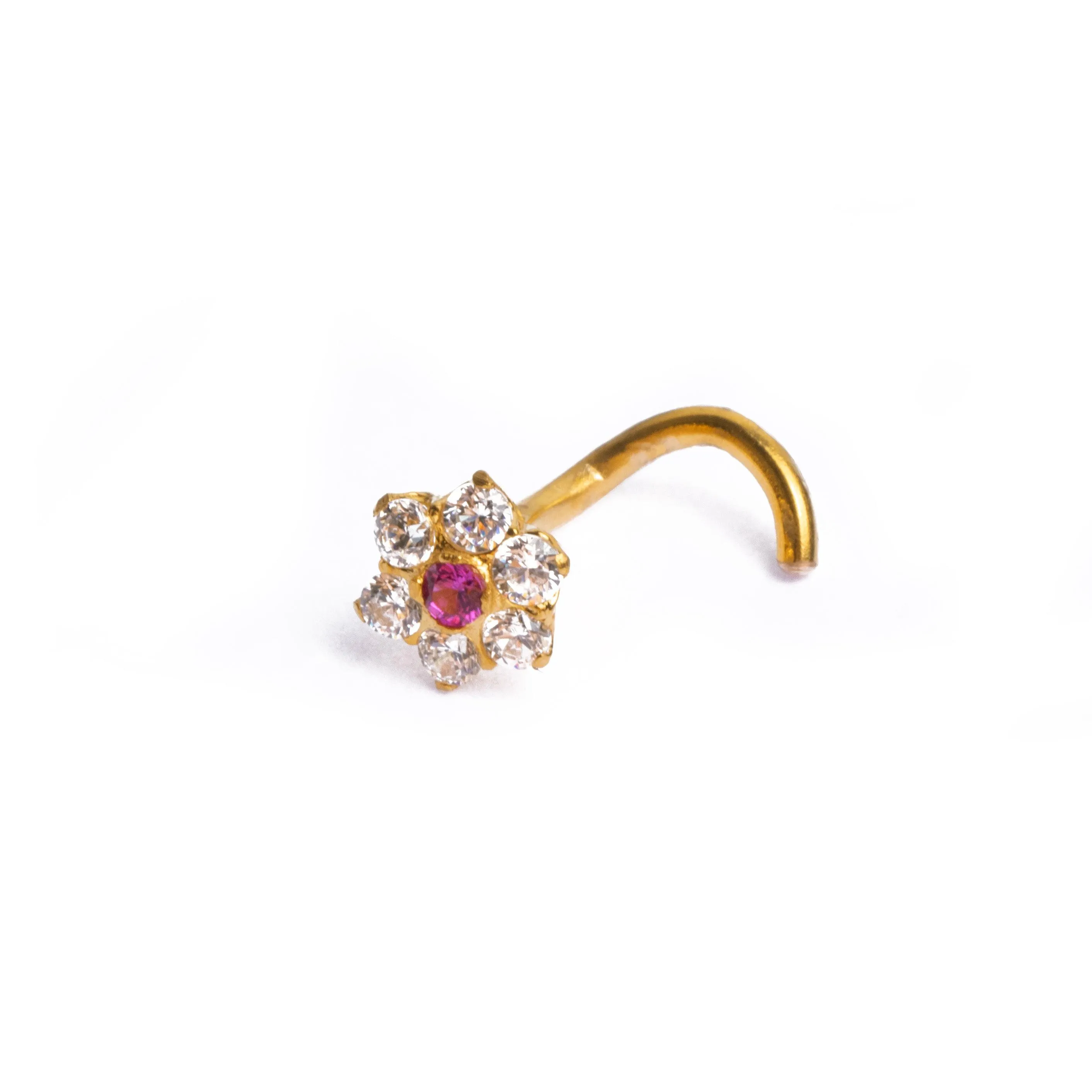 18ct Gold Nose Stud Wire Back Cluster CZ with Flower Design NS-3788