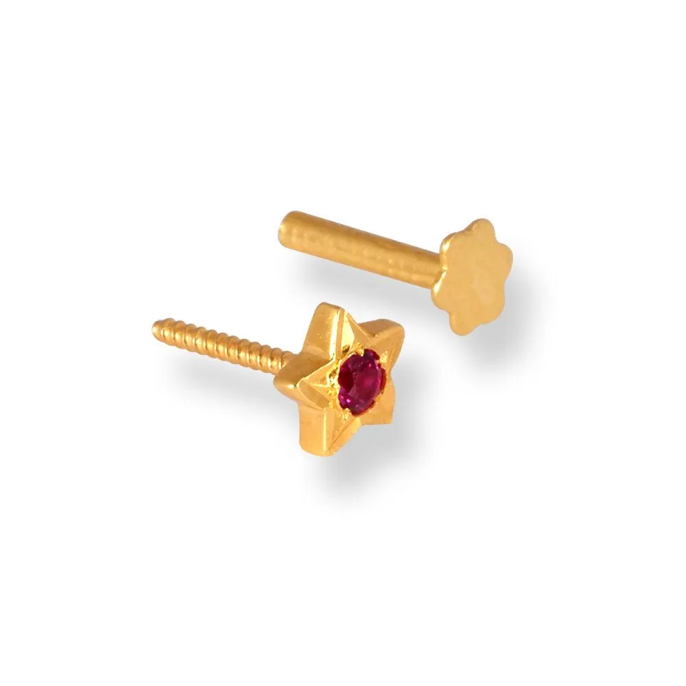 18ct Yellow Gold Star Shaped Screw Back Nose Stud with Cubic Zirconia Stone NS-4360SB