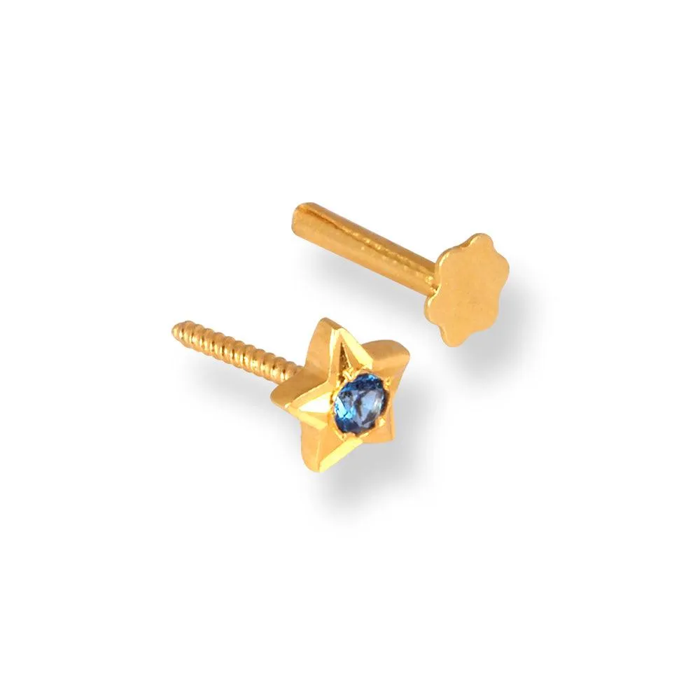 18ct Yellow Gold Star Shaped Screw Back Nose Stud with Cubic Zirconia Stone NS-4360SB