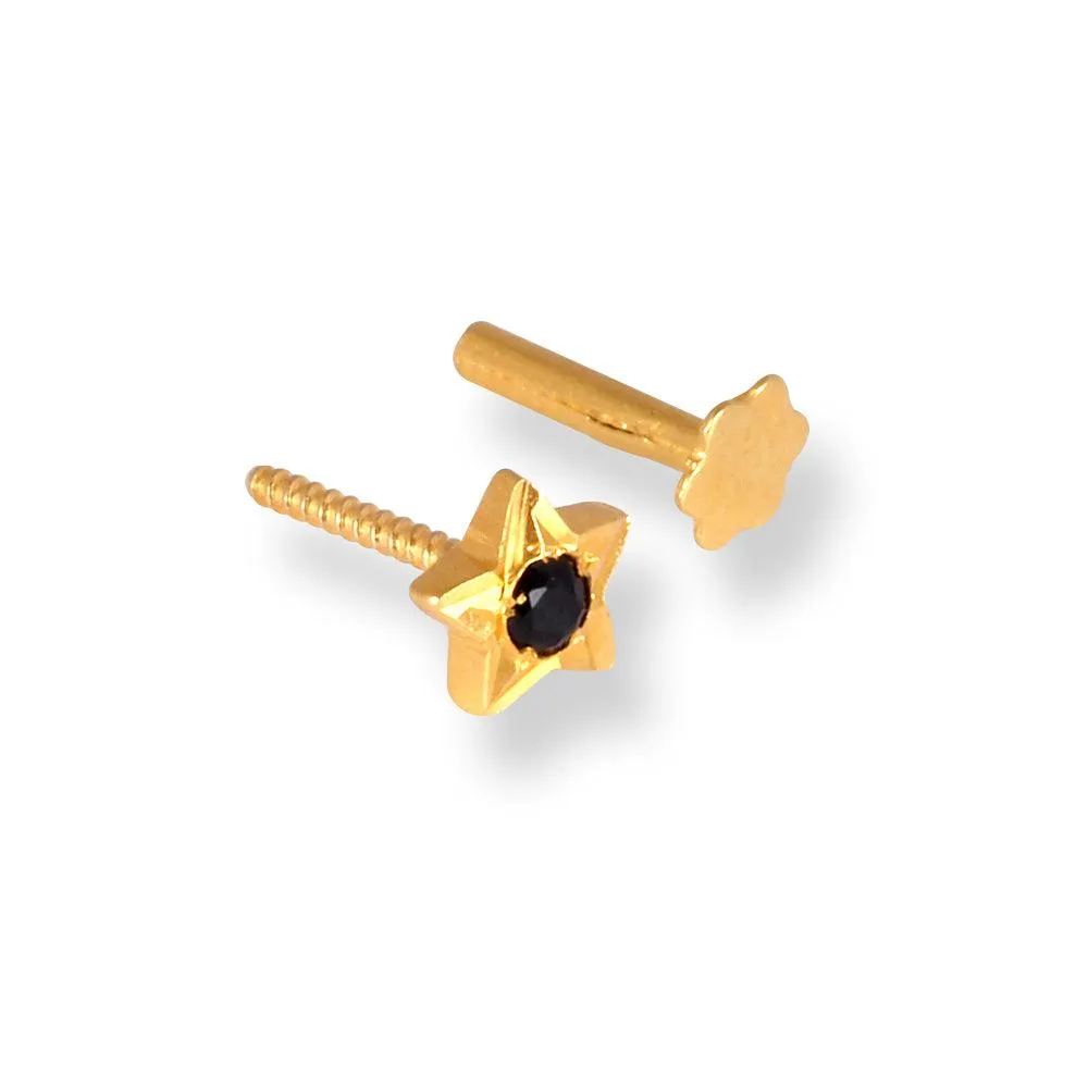 18ct Yellow Gold Star Shaped Screw Back Nose Stud with Cubic Zirconia Stone NS-4360SB