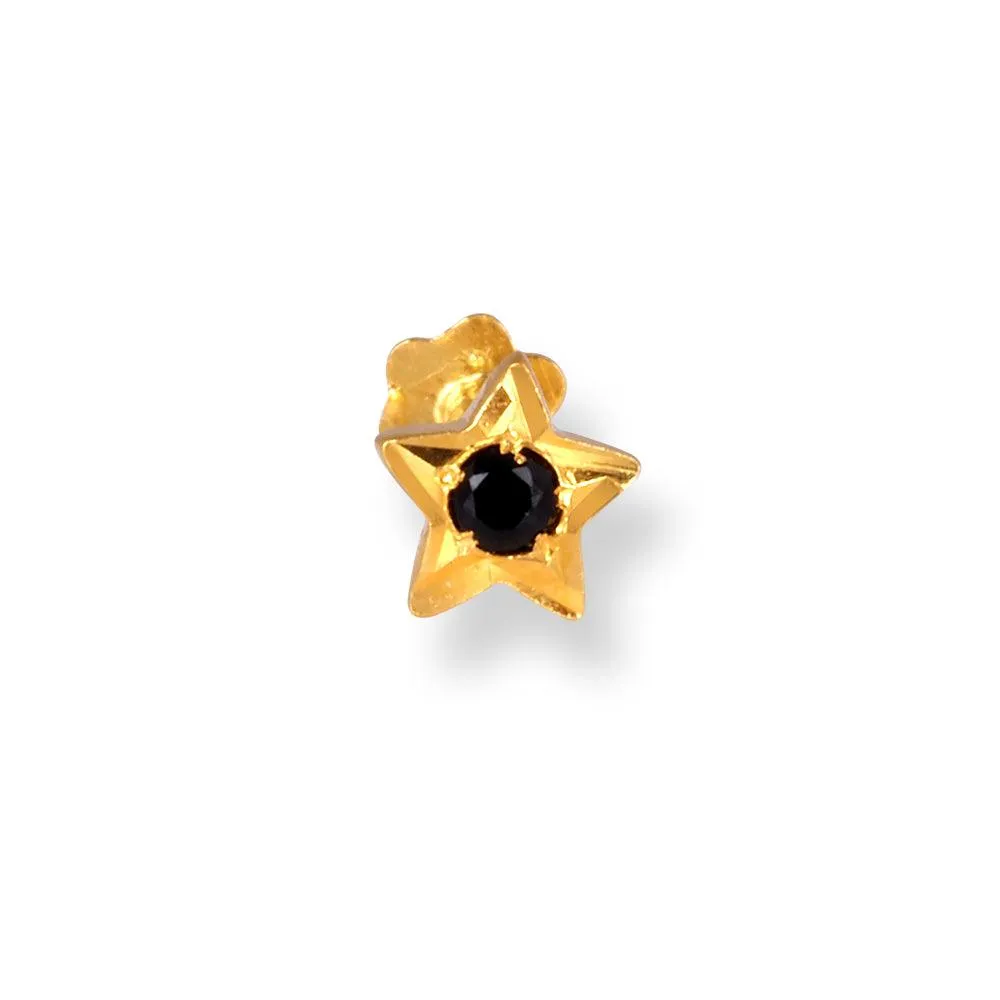 18ct Yellow Gold Star Shaped Screw Back Nose Stud with Cubic Zirconia Stone NS-4360SB