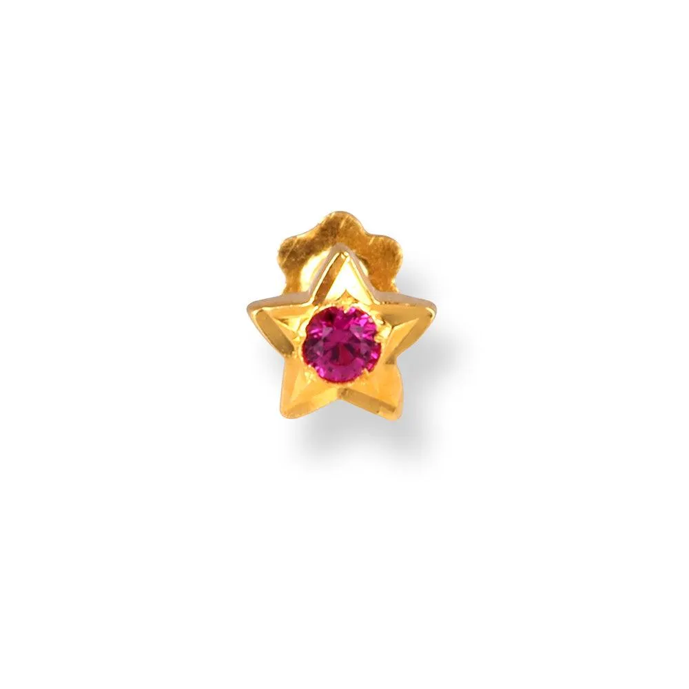 18ct Yellow Gold Star Shaped Screw Back Nose Stud with Cubic Zirconia Stone NS-4360SB