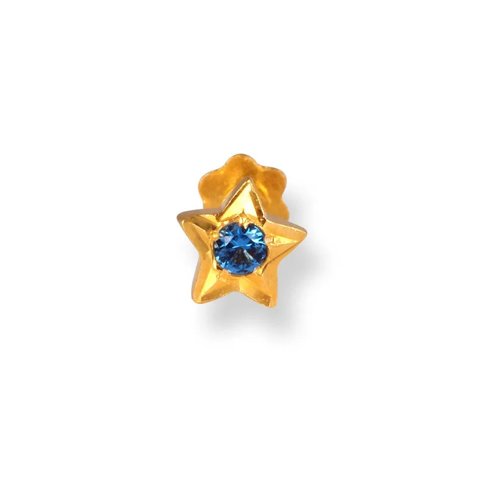 18ct Yellow Gold Star Shaped Screw Back Nose Stud with Cubic Zirconia Stone NS-4360SB