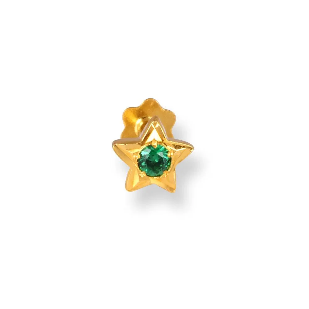 18ct Yellow Gold Star Shaped Screw Back Nose Stud with Cubic Zirconia Stone NS-4360SB