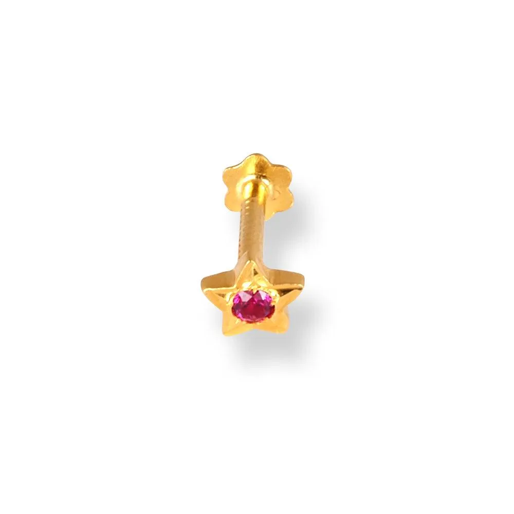 18ct Yellow Gold Star Shaped Screw Back Nose Stud with Cubic Zirconia Stone NS-4360SB