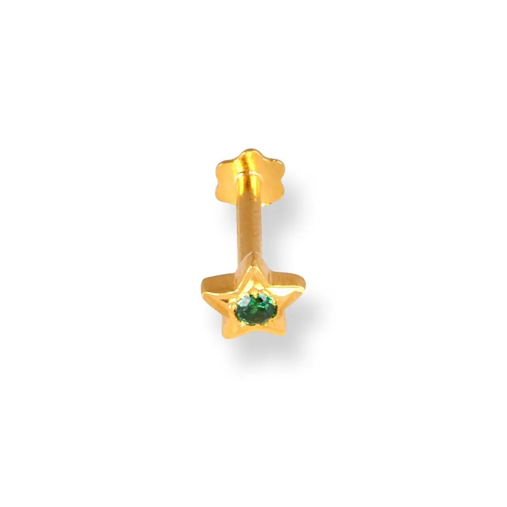 18ct Yellow Gold Star Shaped Screw Back Nose Stud with Cubic Zirconia Stone NS-4360SB