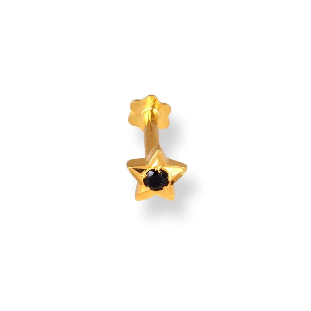 18ct Yellow Gold Star Shaped Screw Back Nose Stud with Cubic Zirconia Stone NS-4360SB