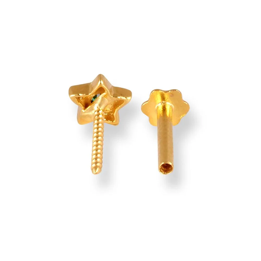 18ct Yellow Gold Star Shaped Screw Back Nose Stud with Cubic Zirconia Stone NS-4360SB