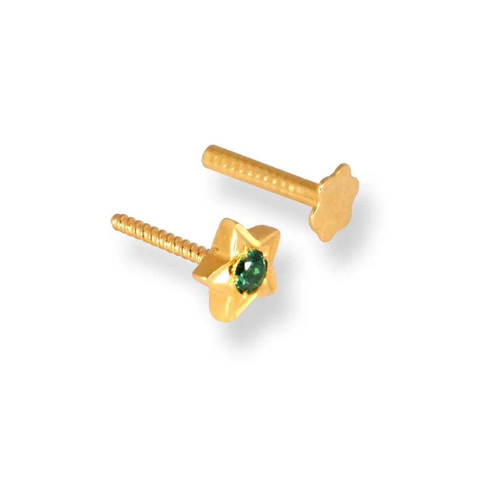 18ct Yellow Gold Star Shaped Screw Back Nose Stud with Cubic Zirconia Stone NS-4360SB