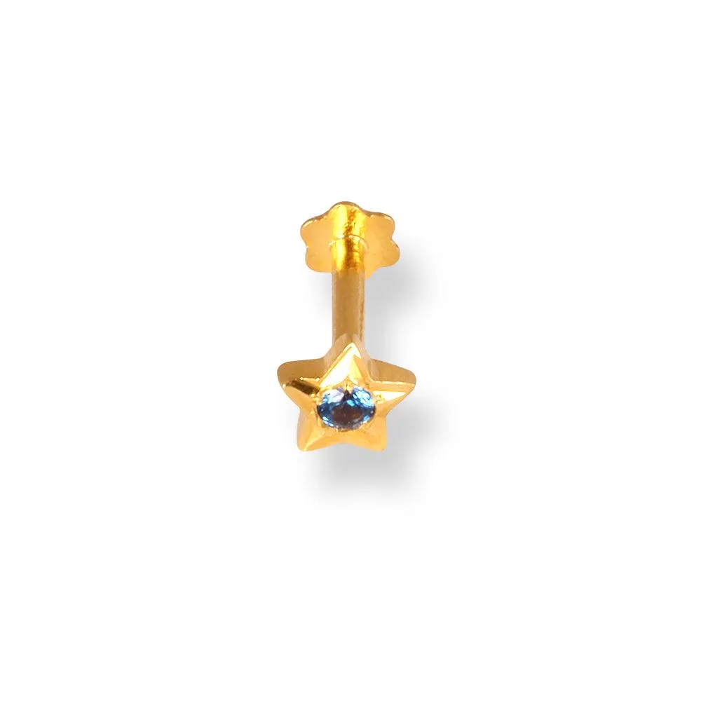 18ct Yellow Gold Star Shaped Screw Back Nose Stud with Cubic Zirconia Stone NS-4360SB