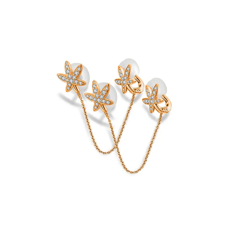 18k Gold Leaf Shape with Chain Diamond Ear Cuff & Earring