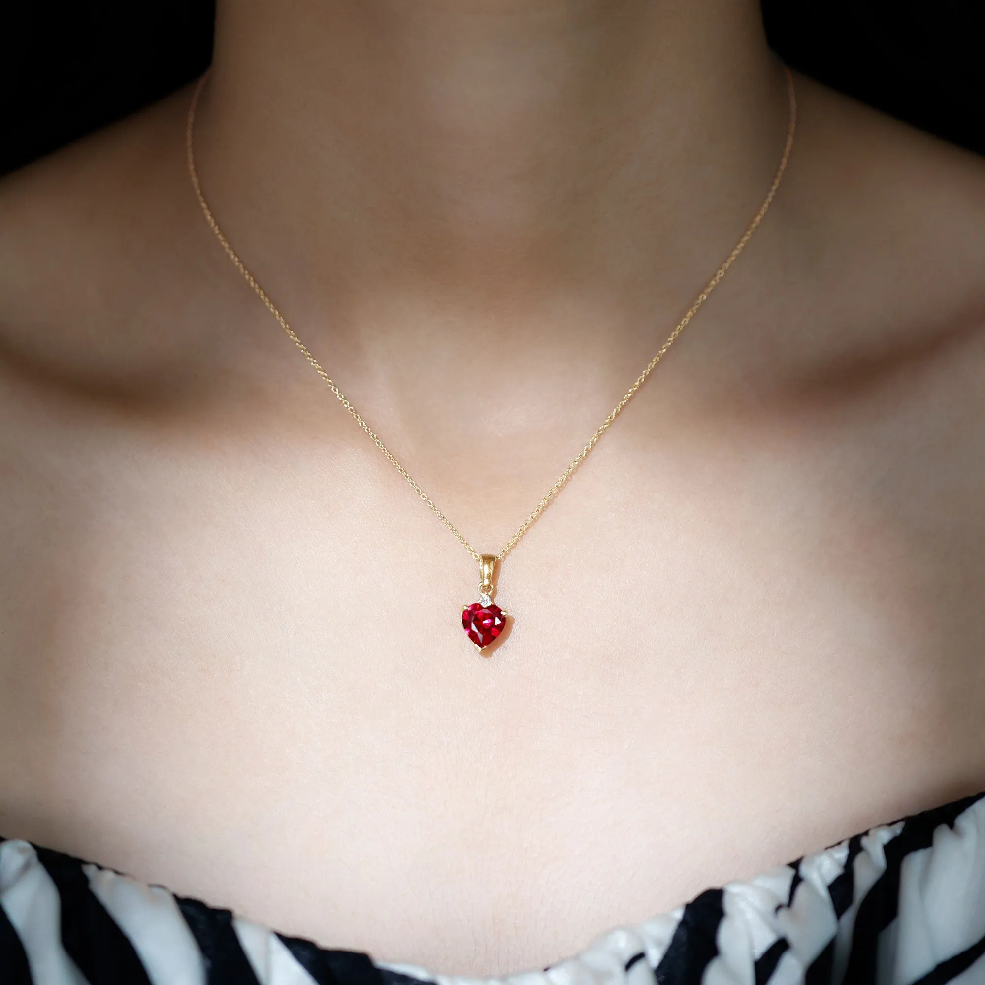 2 CT Created Ruby Heart Pendant Necklace with Zircon