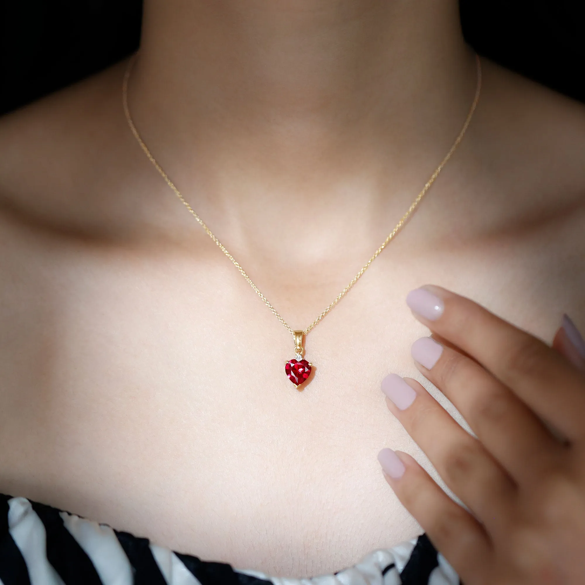 2 CT Created Ruby Heart Pendant Necklace with Zircon