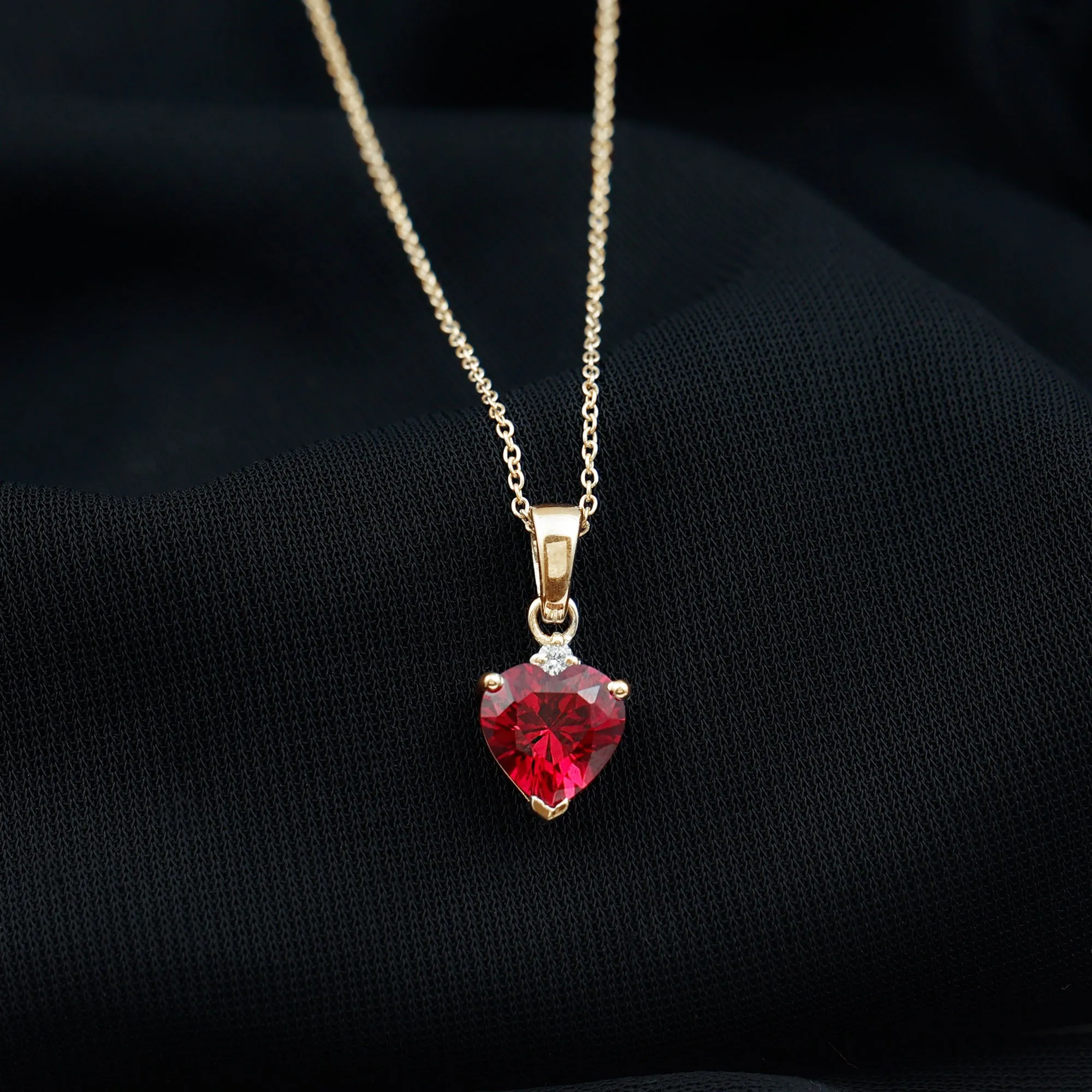 2 CT Created Ruby Heart Pendant Necklace with Zircon