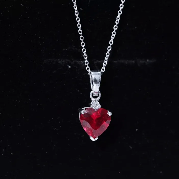 2 CT Created Ruby Heart Pendant Necklace with Zircon