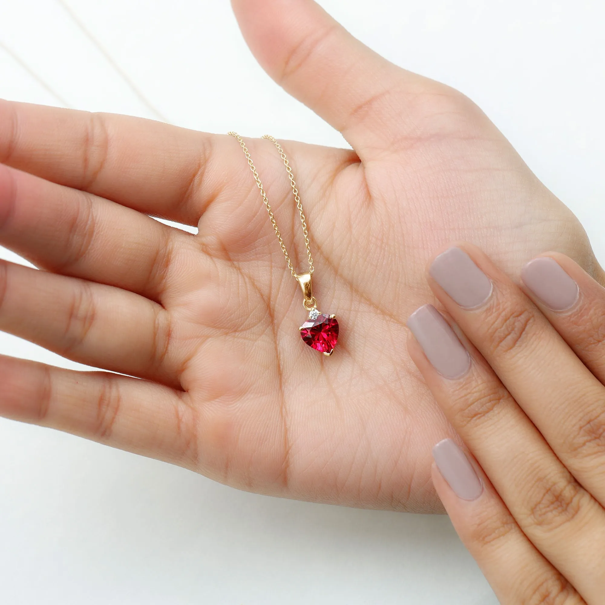 2 CT Created Ruby Heart Pendant Necklace with Zircon