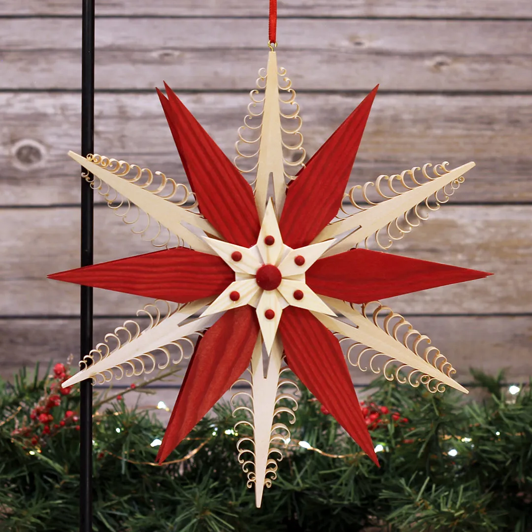 6 Point Star Detail Ornament large Red - 24 cm/ 9.4 inch