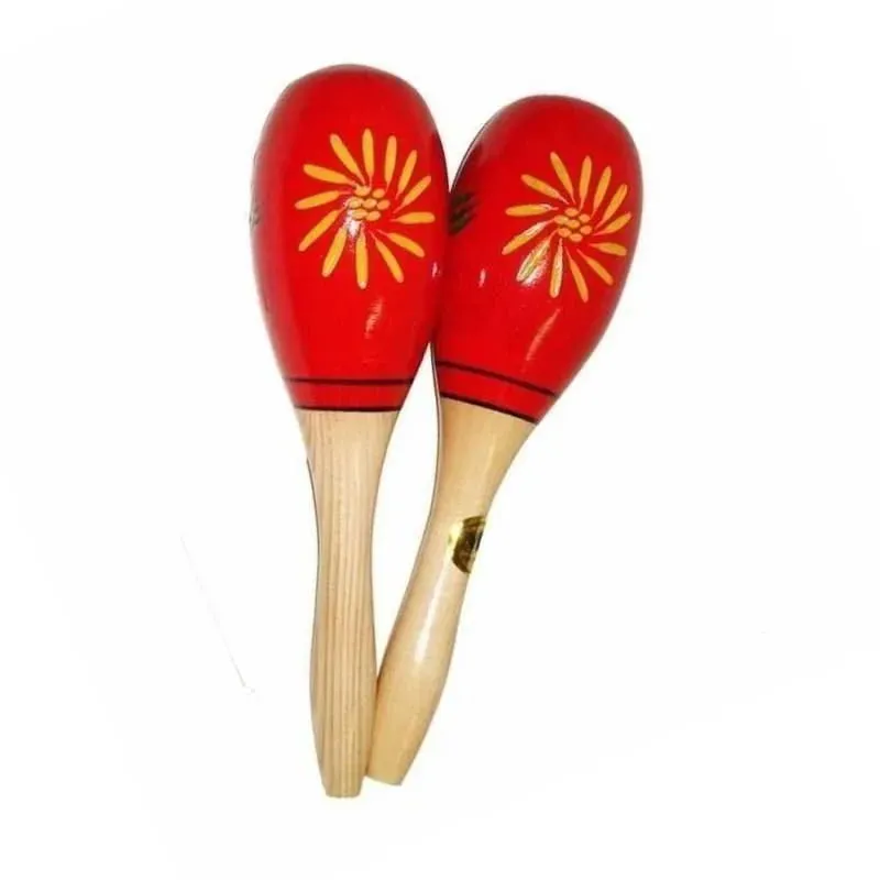 9.5 Inch Oval Shaped Maracas Red W/Yellow Flora