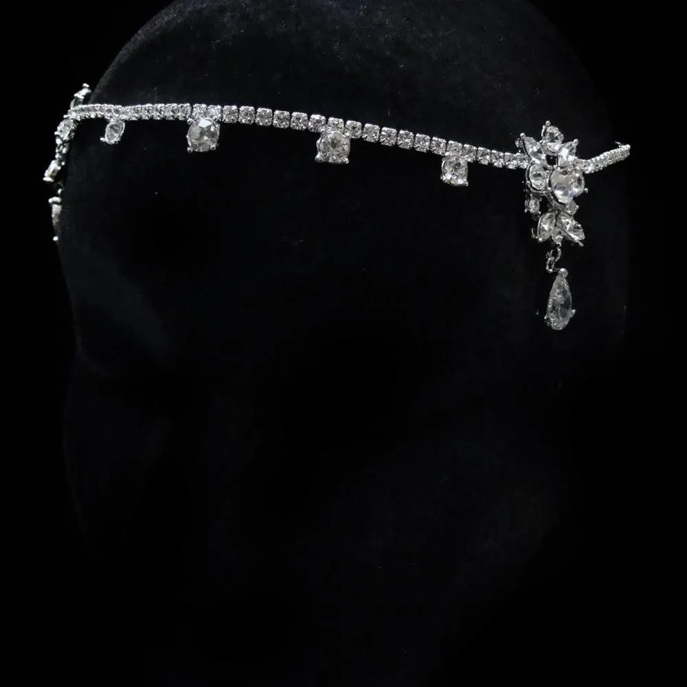 Antique Silver CZ Crystal Kim Kardashian Inspired Forehead Headpiece