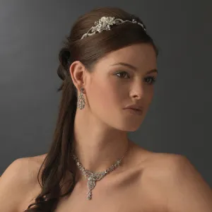 Antique Silver Ivory Bridal Headband with Flower Accents