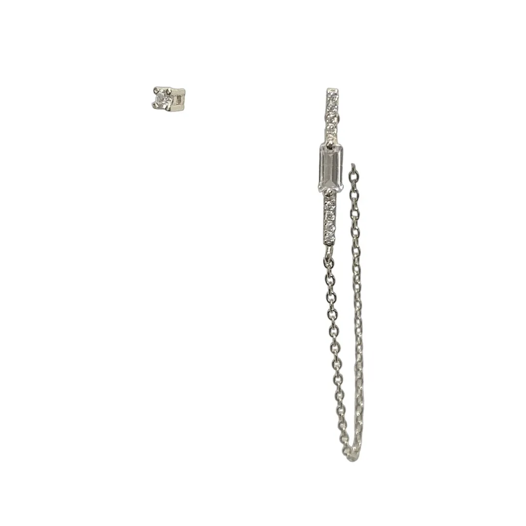 Bar Baguette Chain Stud Set