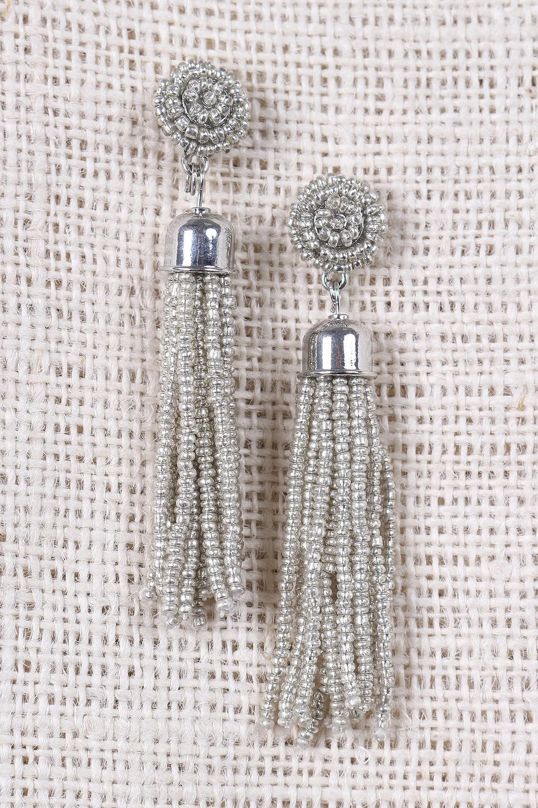 Beaded Cluster Tassel Dangle Earrings