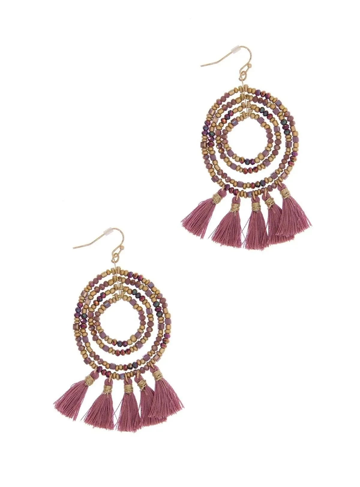 Beaded Tassel Hoop Earrings