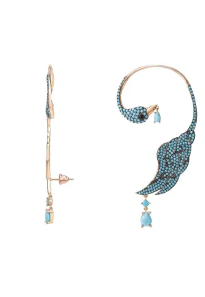 Bird Of Paradise Ear Climber Turquoise Rosegold Left