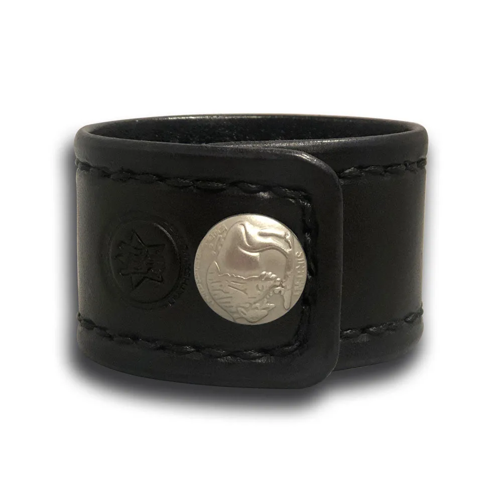 Black Leather Cuff with Black Stitching and Buffalo Snap