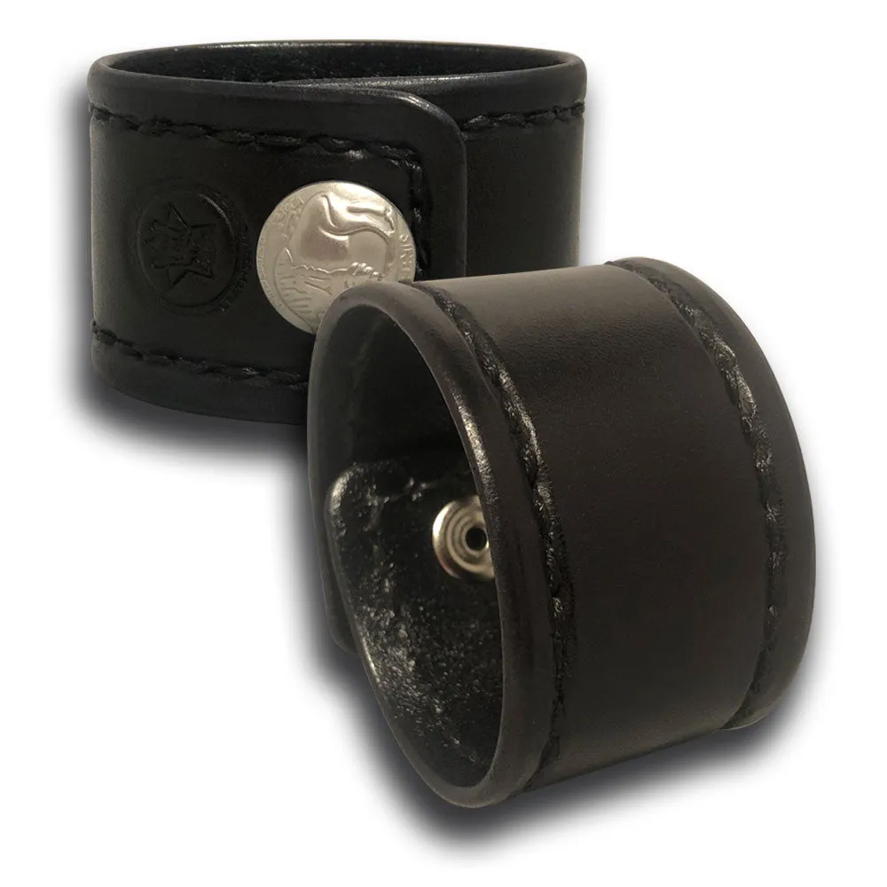 Black Leather Cuff with Black Stitching and Buffalo Snap