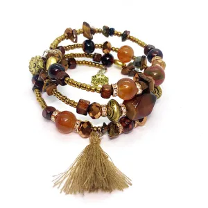 Bohemian Chic Brown Multi Layered Coil Bracelet for Women