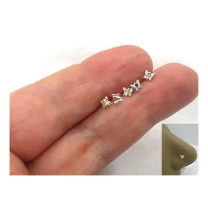 Butterfly Nose Studs 5 Piece 22G Sterling Silver L Shape Nose Stud Ring Nose Earrings 22 gauge 3mm CZ 22G Nose Jewelry Pin Nostril