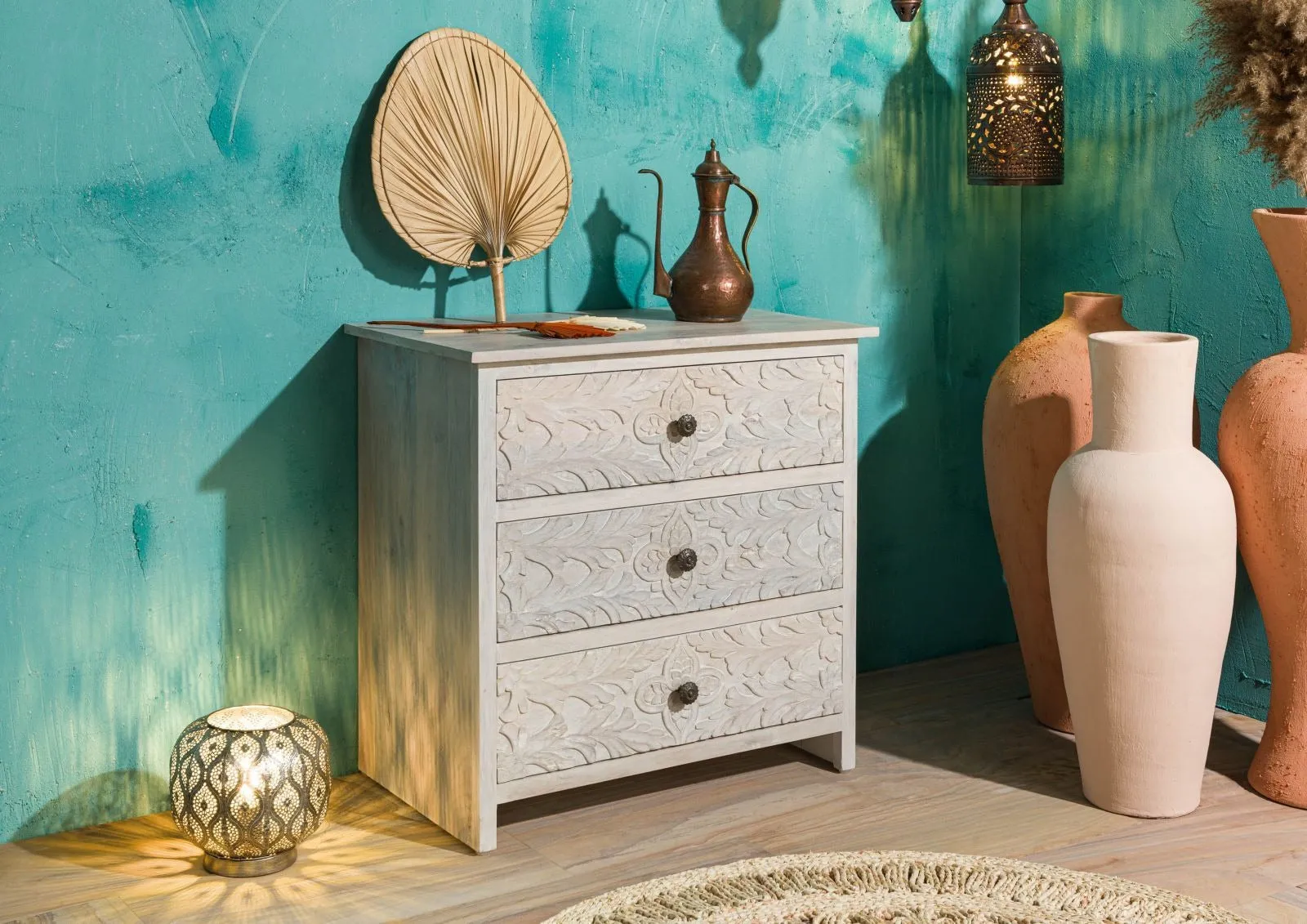 Carved Dresser Mango 80x48x78 white